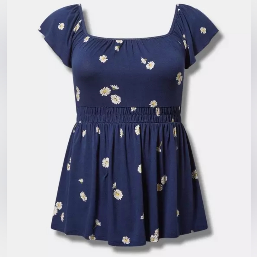 Torrid Dark Blue Daisy Print Blouse